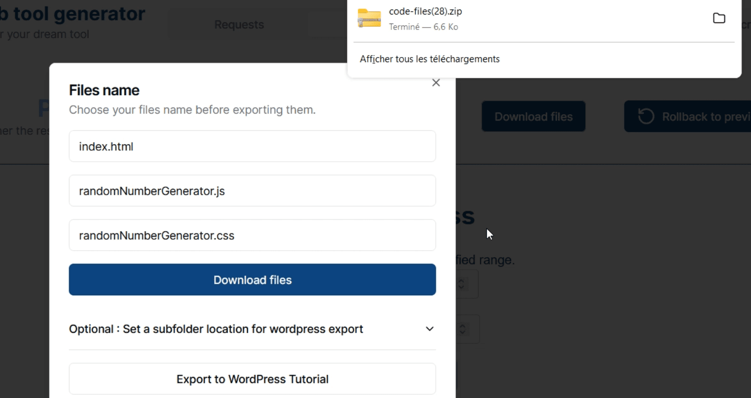 Step 6 - Download files and export to your website